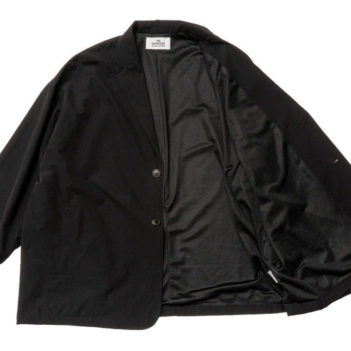 STRETCH NYLON BOX JACKET, BLACK