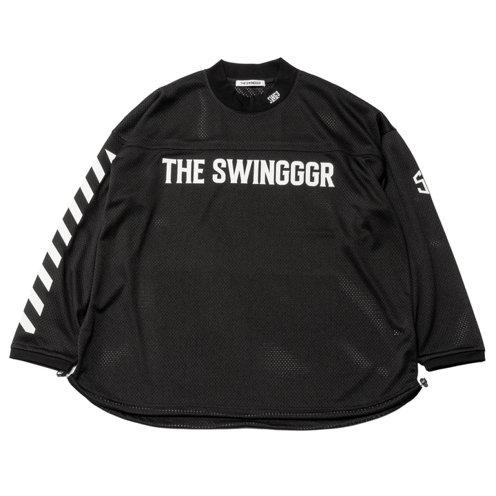MESH MOCK NECK L/TEE, BLACK