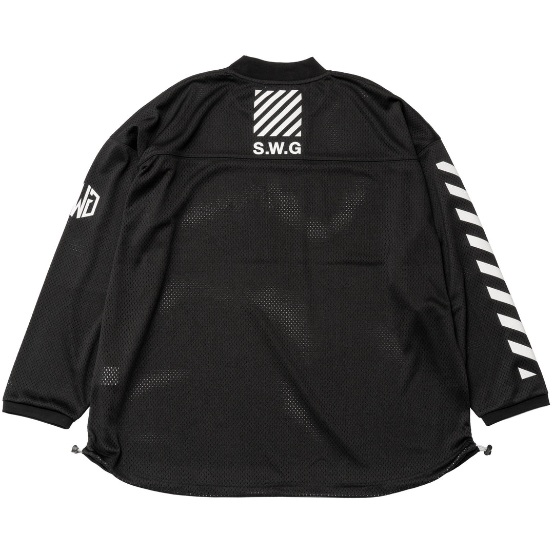 MESH MOCK NECK L/TEE, BLACK