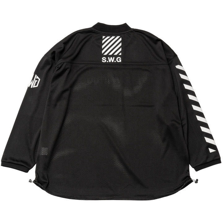 MESH MOCK NECK L/TEE, BLACK