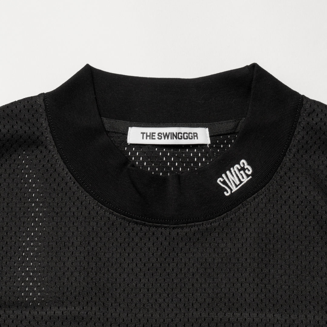 MESH MOCK NECK L/TEE, BLACK