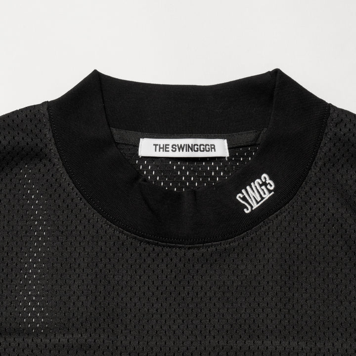 MESH MOCK NECK L/TEE, BLACK
