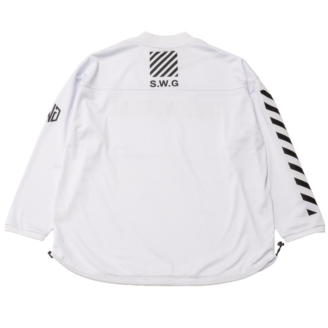 MESH MOCK NECK L/TEE, WHITE