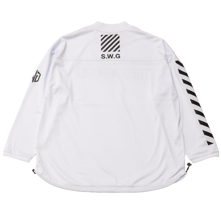 MESH MOCK NECK L/TEE, WHITE
