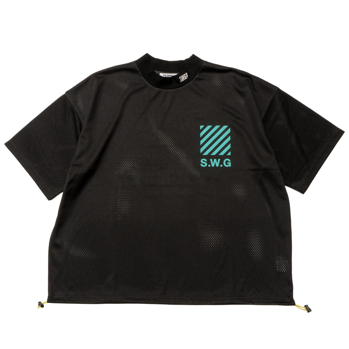 THANKS MESH MOCK TEE, BLACK