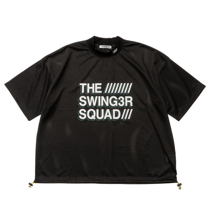 SQUAD MESH MOCK TEE, BLACK