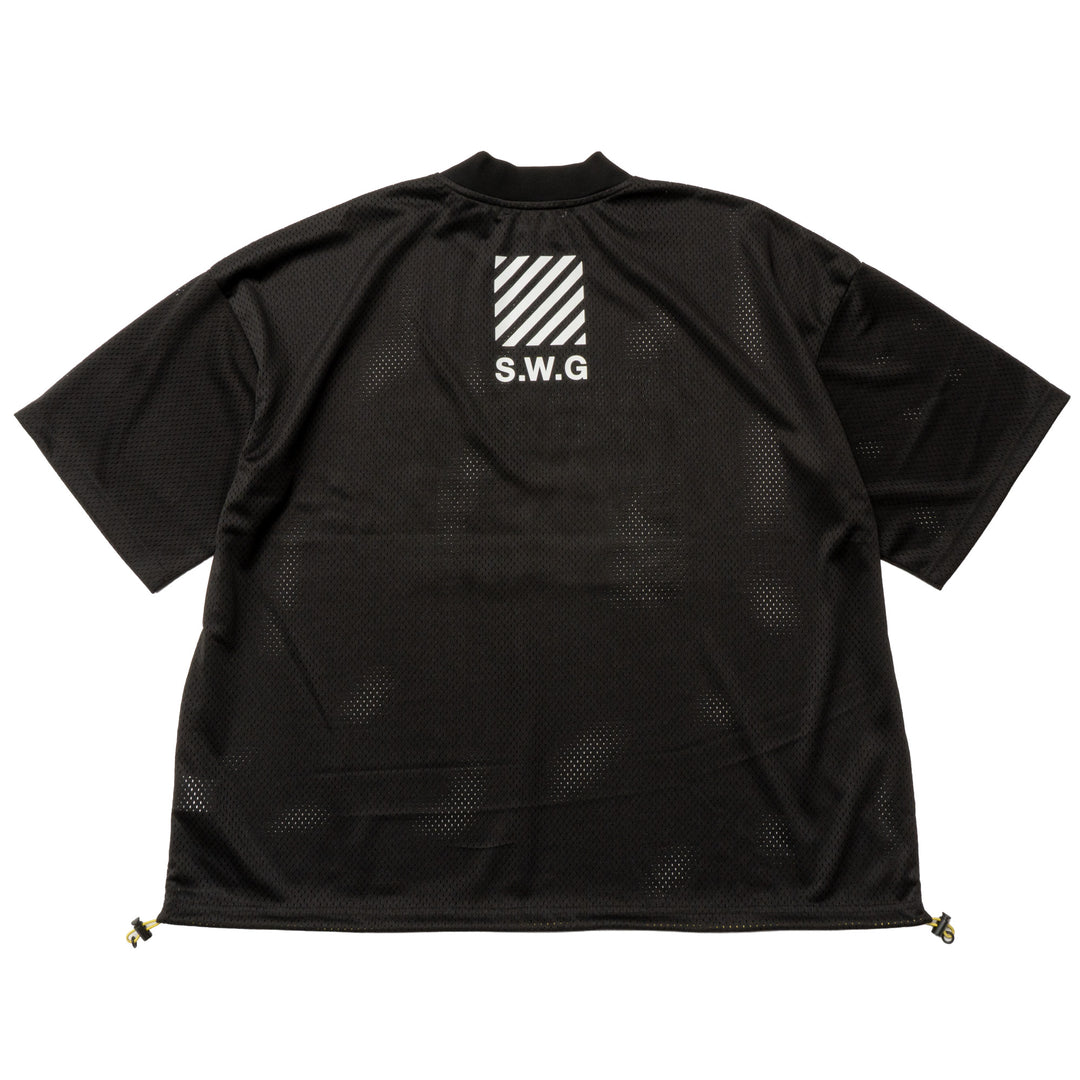 SQUAD MESH MOCK TEE, BLACK