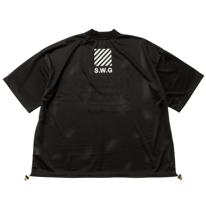 SQUAD MESH MOCK TEE, BLACK
