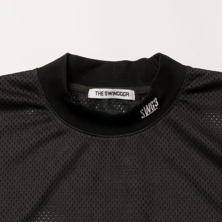 SQUAD MESH MOCK TEE, BLACK