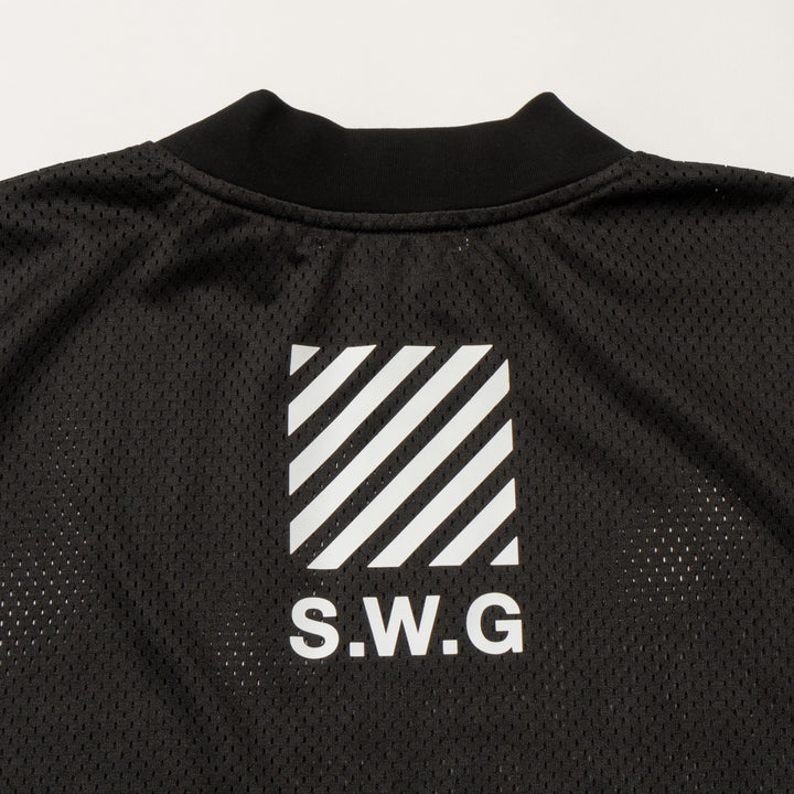 SQUAD MESH MOCK TEE, BLACK