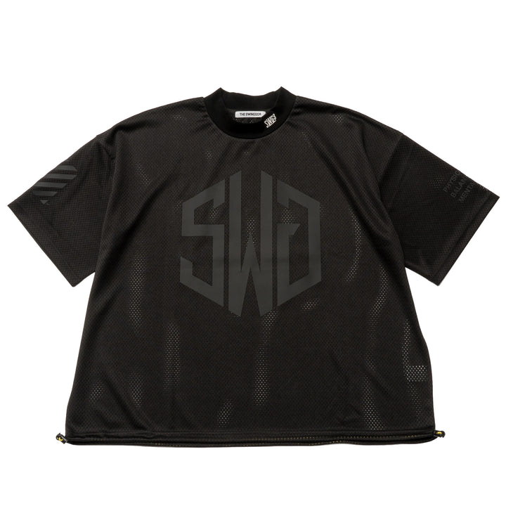 SWG MESH MOCK TEE, BLACK