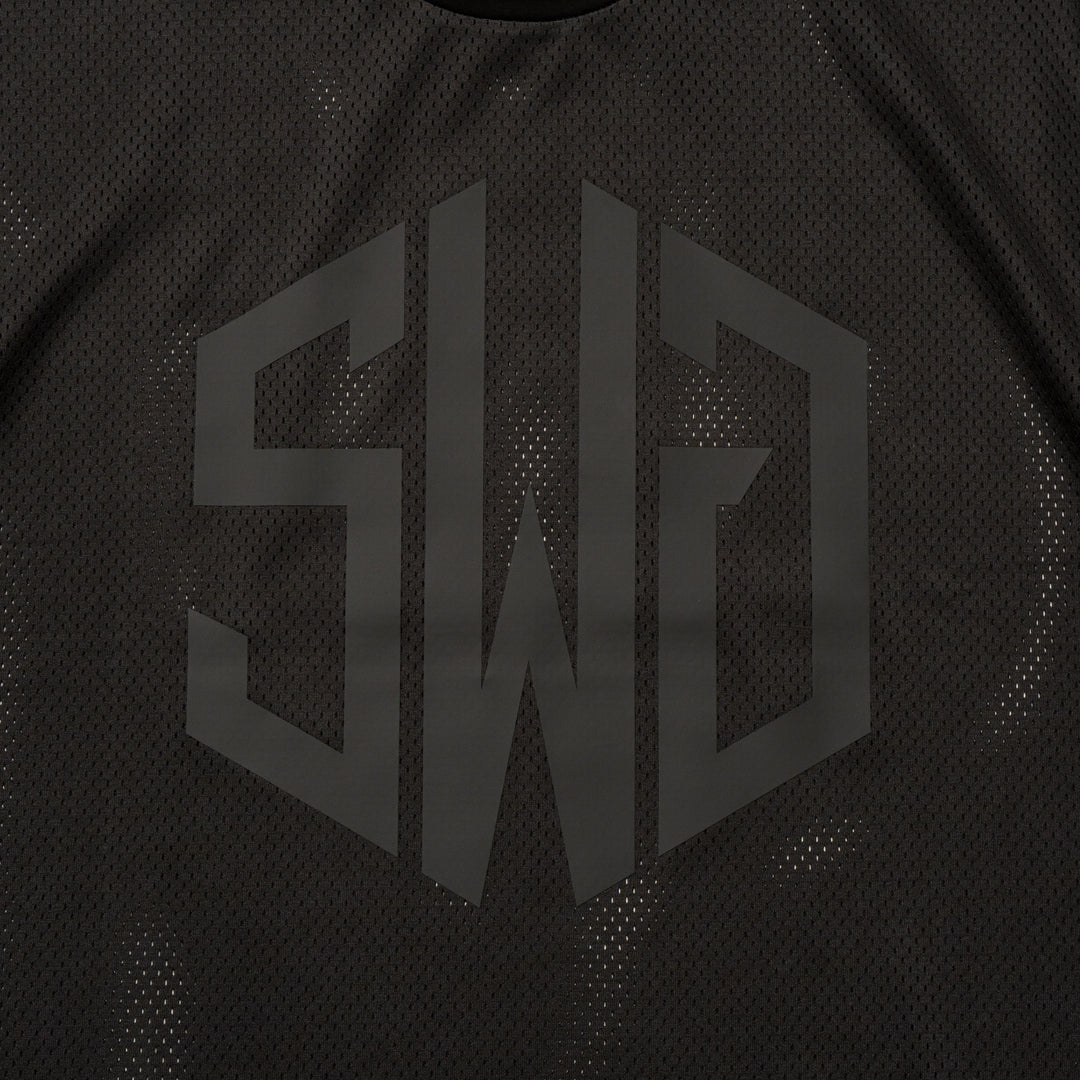SWG MESH MOCK TEE, BLACK