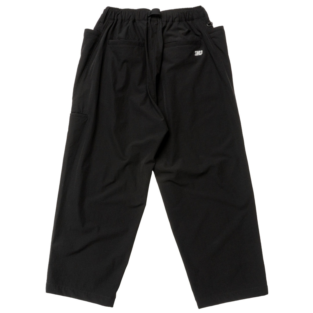 STRETCH NYLON WIDE PANTS, BLACK