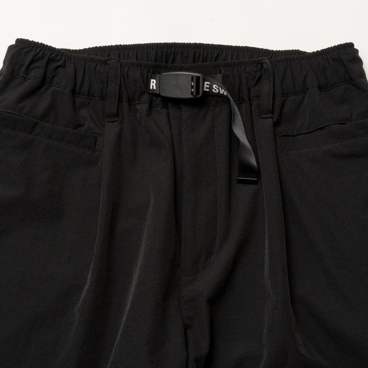 STRETCH NYLON WIDE PANTS, BLACK