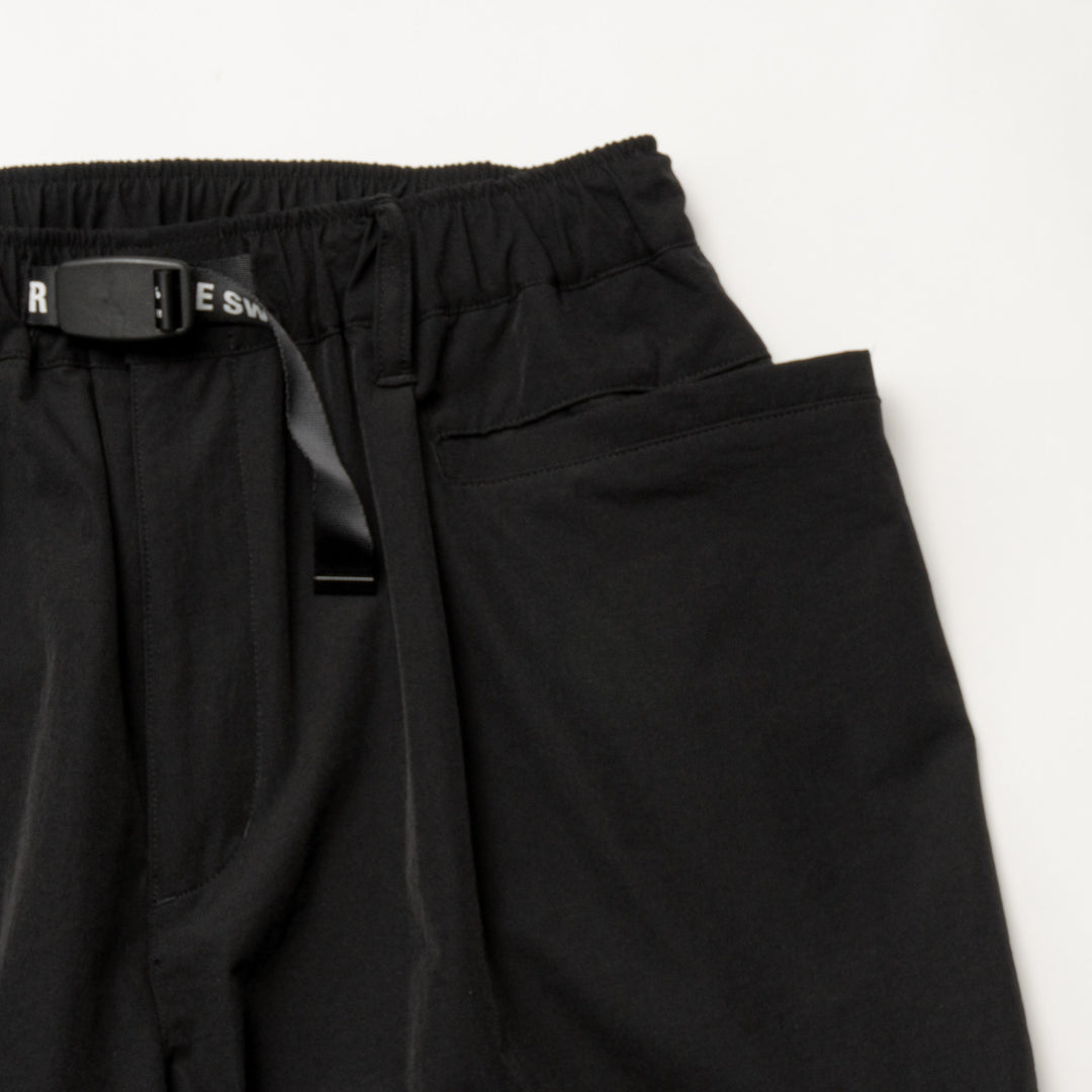 STRETCH NYLON WIDE PANTS, BLACK