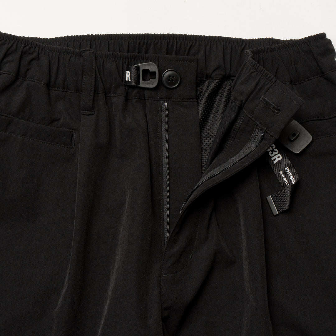 STRETCH NYLON WIDE PANTS, BLACK