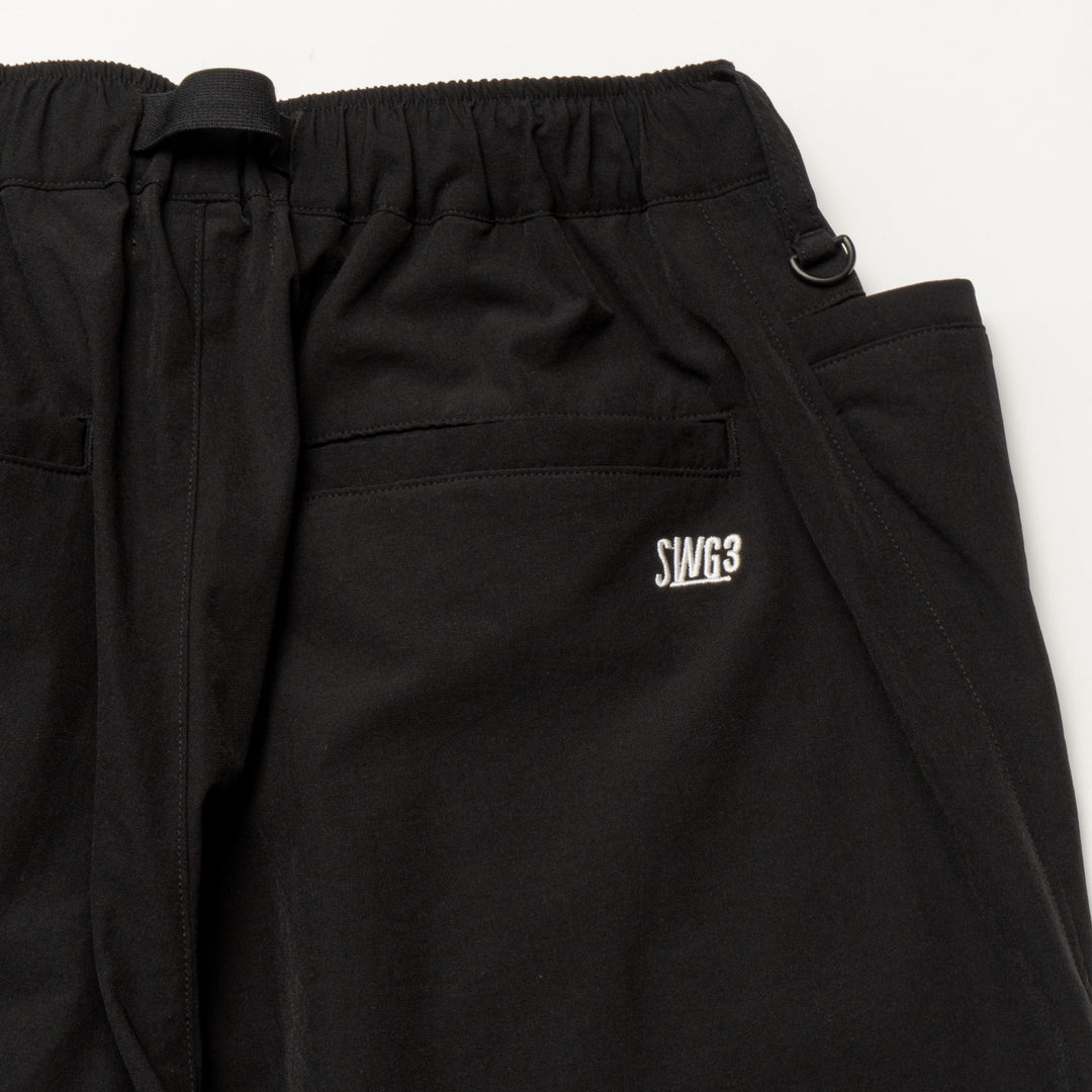 STRETCH NYLON WIDE PANTS, BLACK