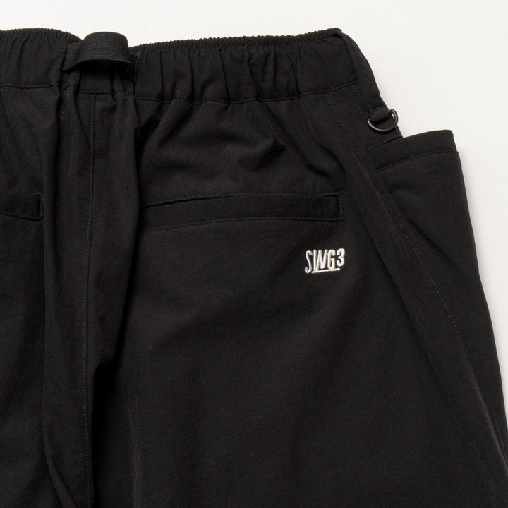 STRETCH NYLON WIDE PANTS, BLACK