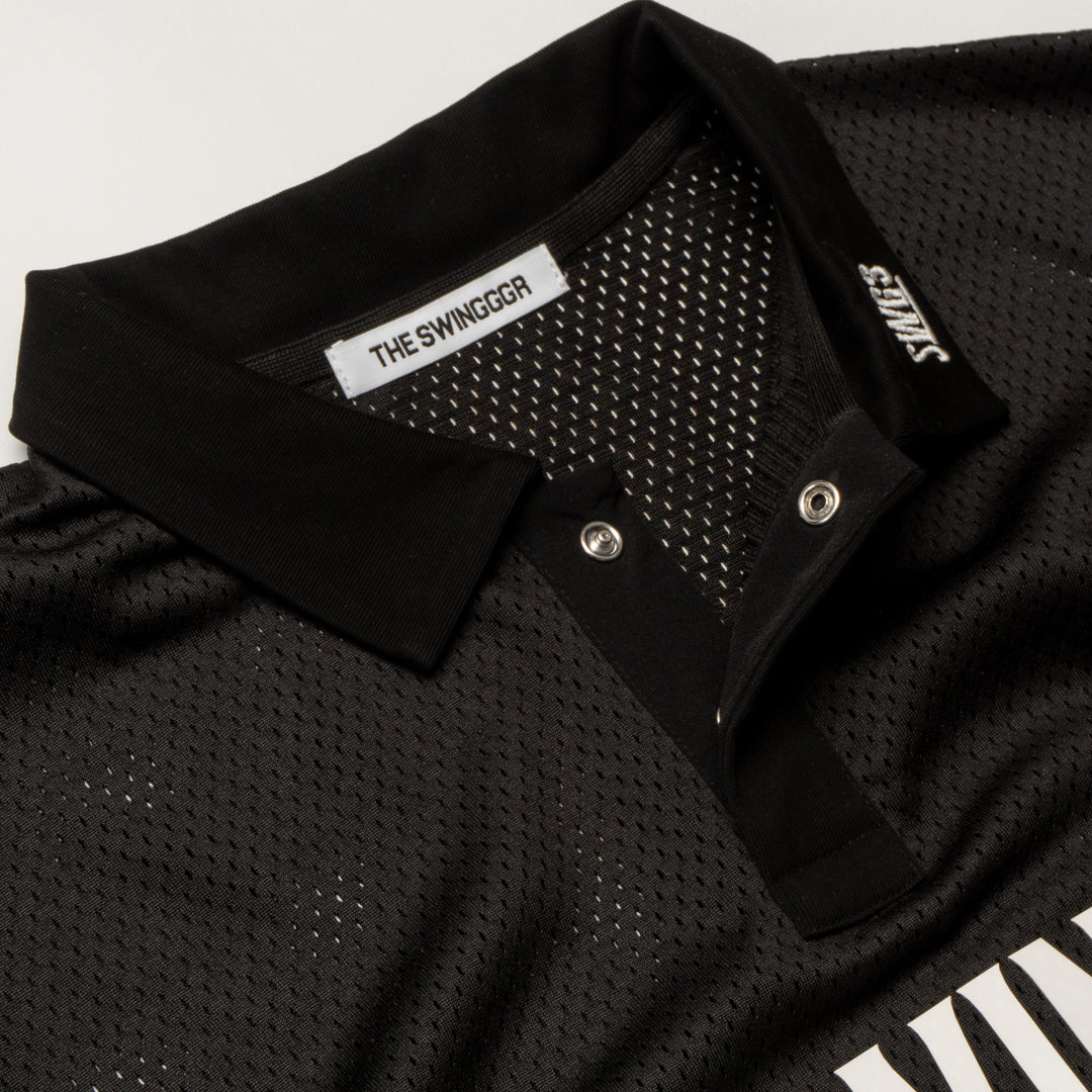 MESH POLO SHIRT, BLACK