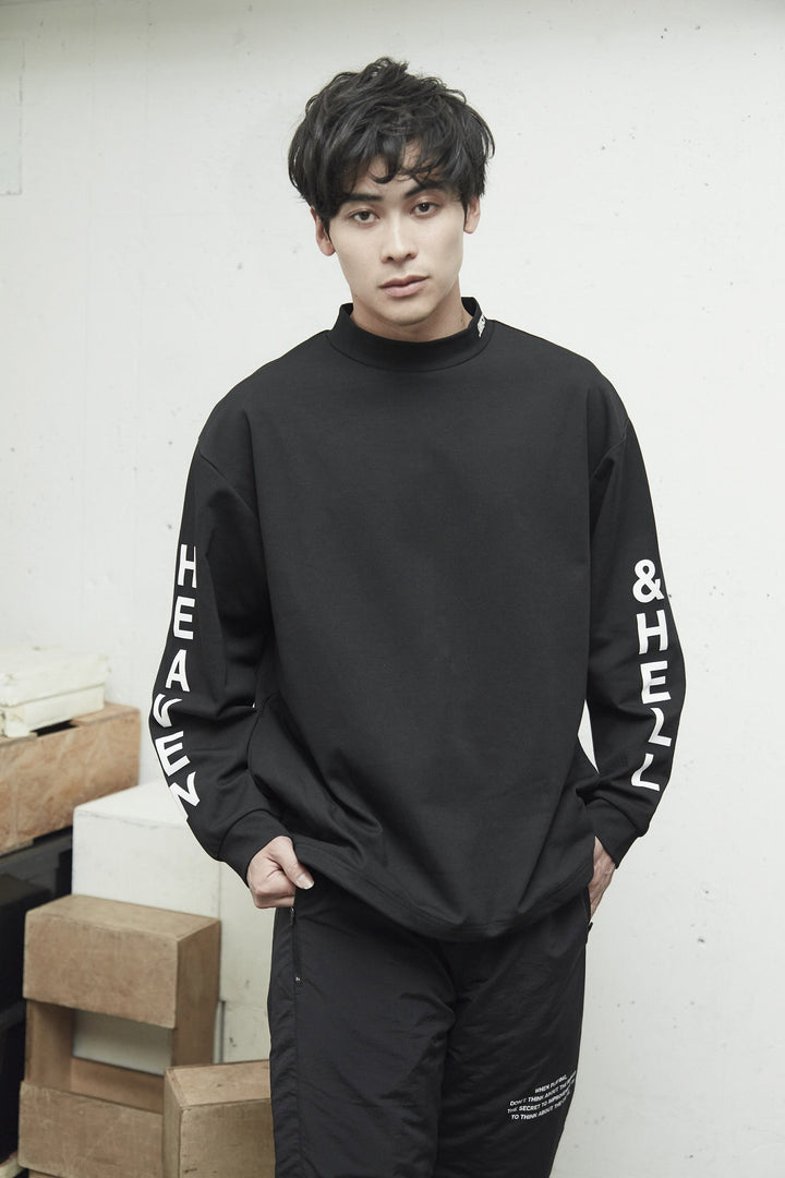 H&H MOCKNECK L/TEE, BLACK