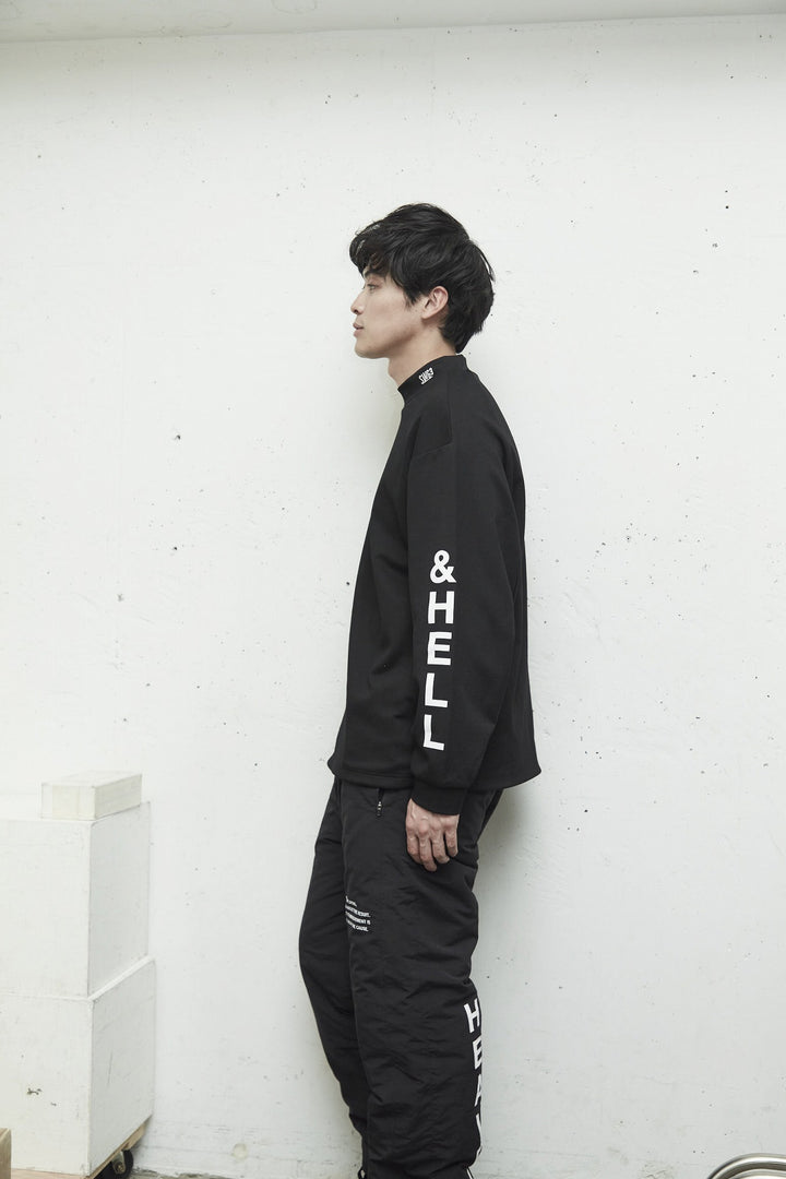 H&H MOCKNECK L/TEE, BLACK