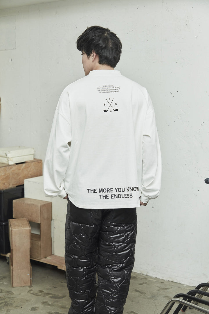 HI NECK LONG TEE, WHITE