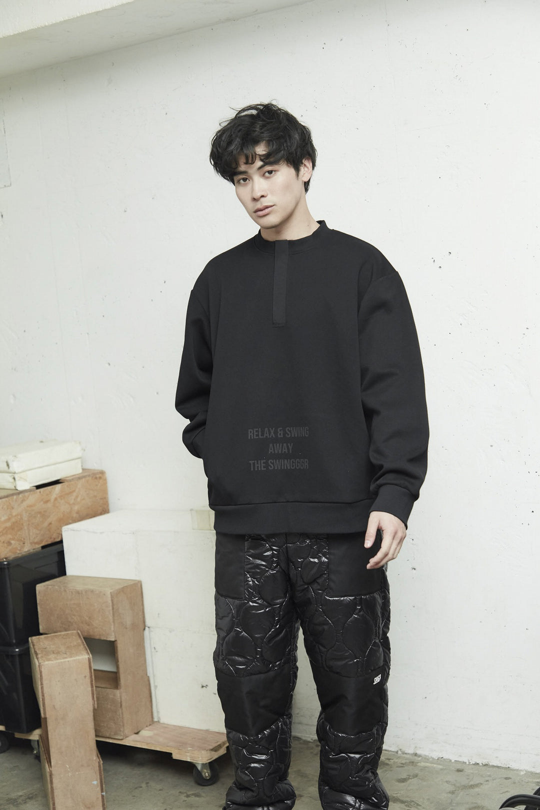 HALF ZIP SWEAT PO, BLACK