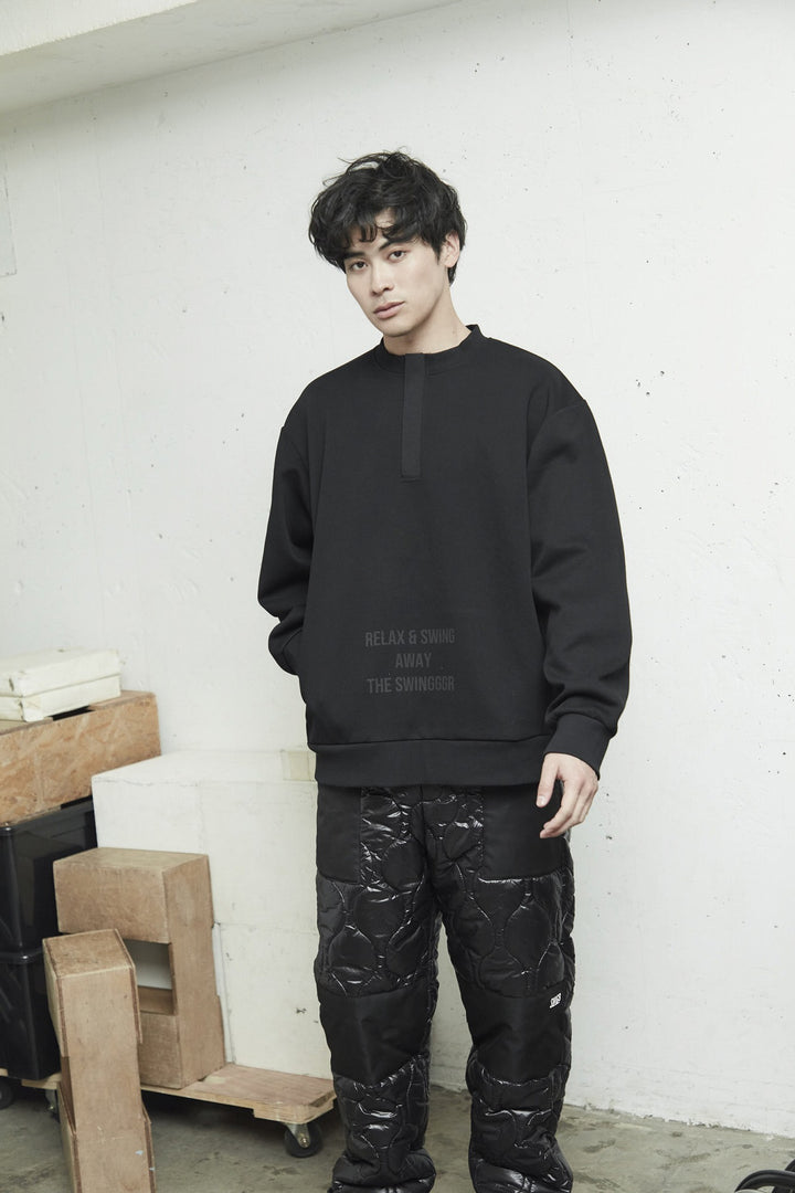HALF ZIP SWEAT PO, BLACK