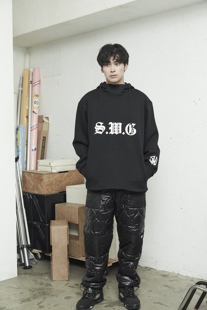 HI NECK HOODIE, BLACK