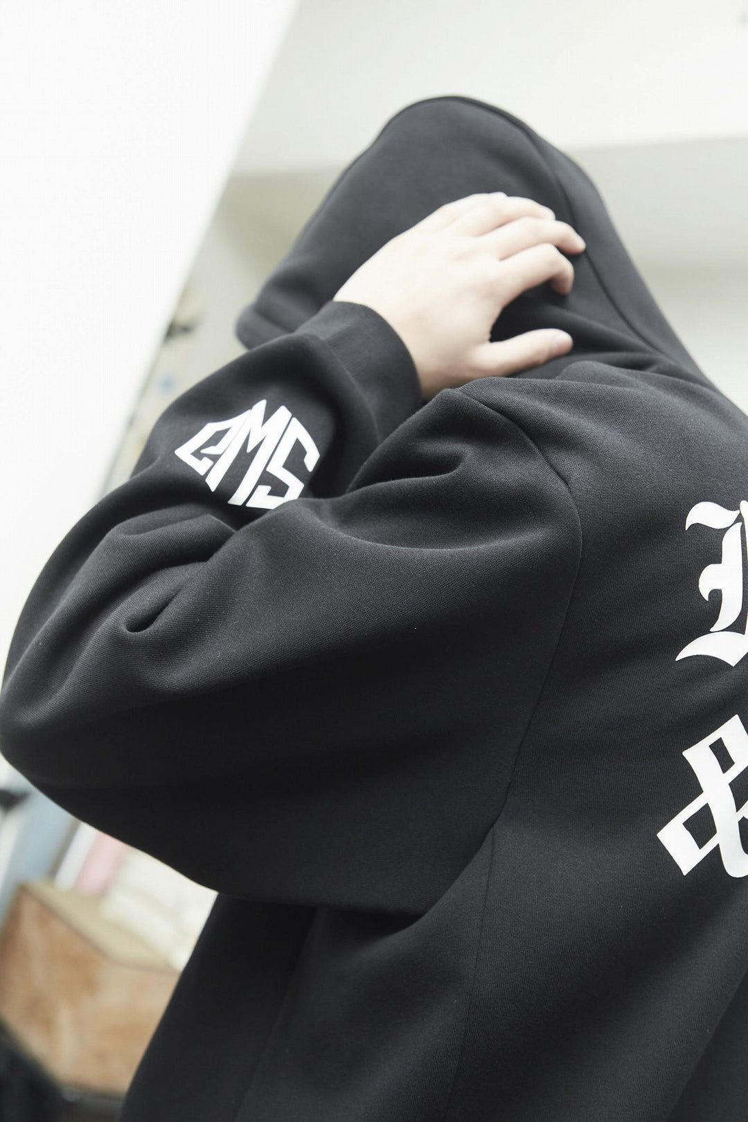 HI NECK HOODIE, BLACK