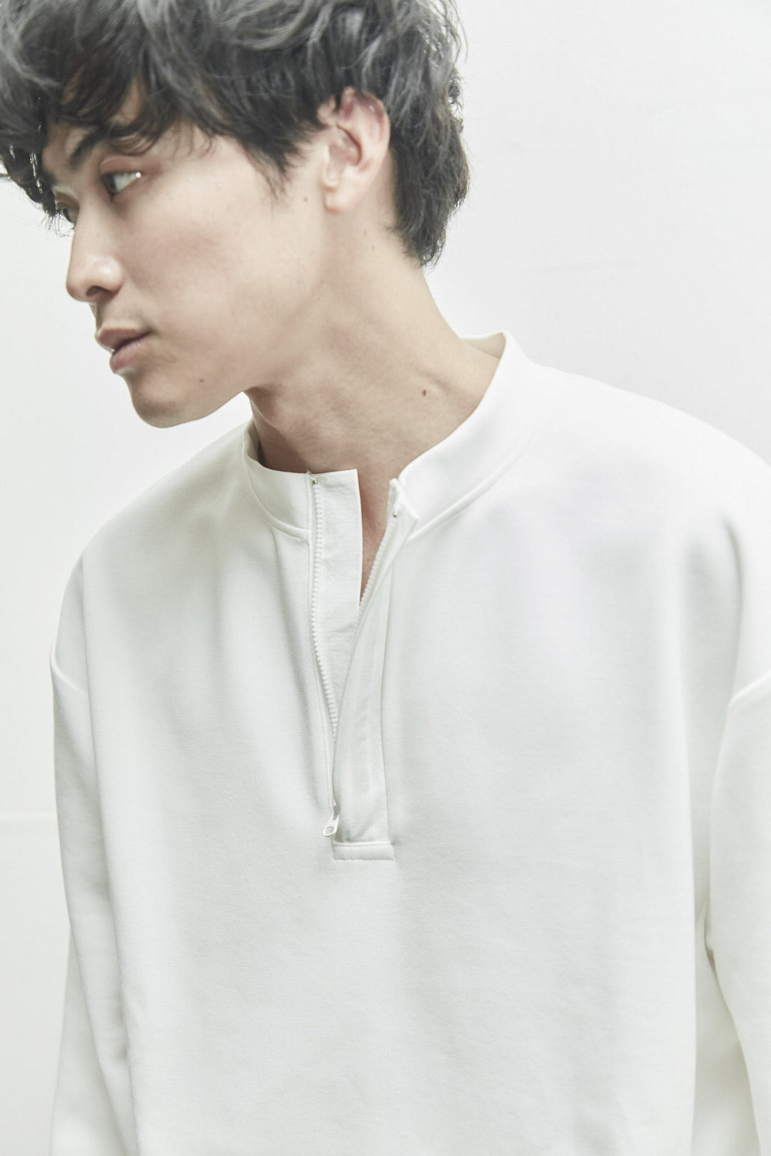 HALF ZIP SWEAT PO, WHITE