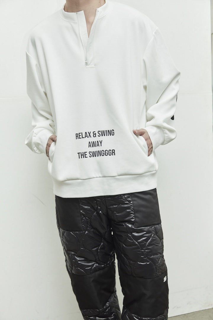 HALF ZIP SWEAT PO, WHITE