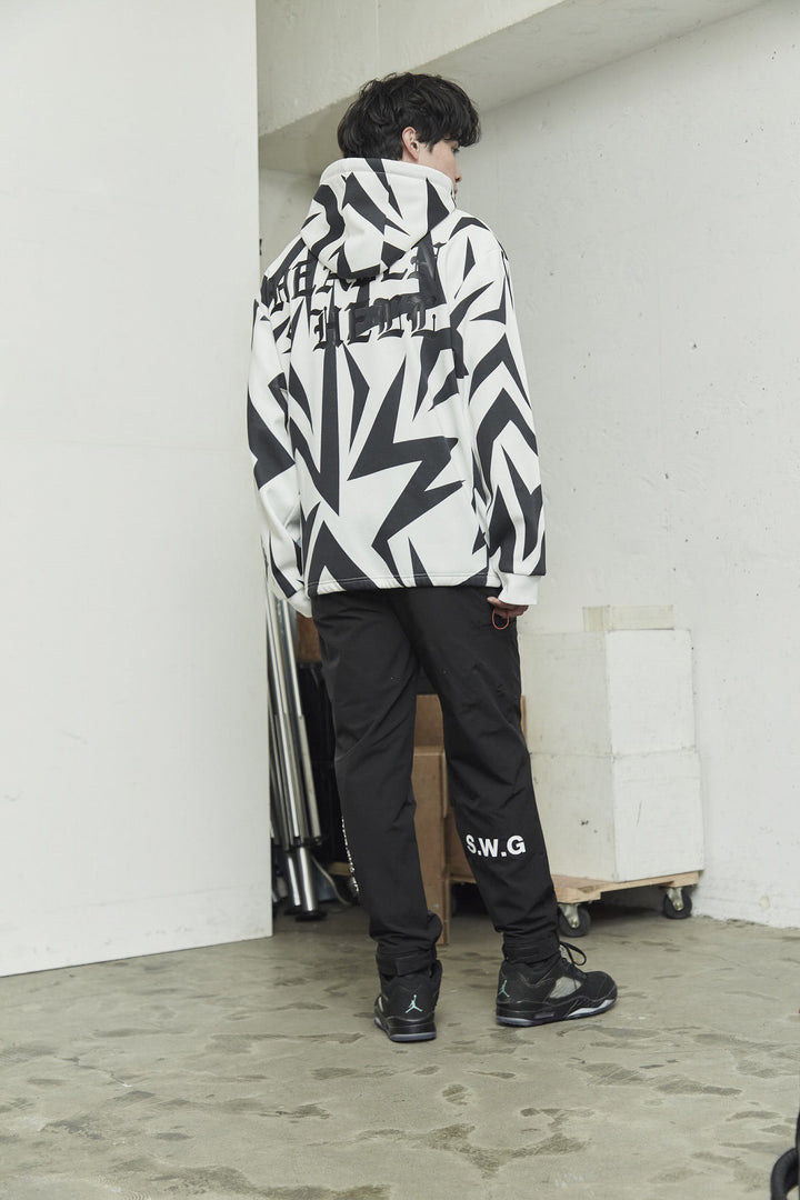 HI NECK HOODIE, WHITE&BLACK
