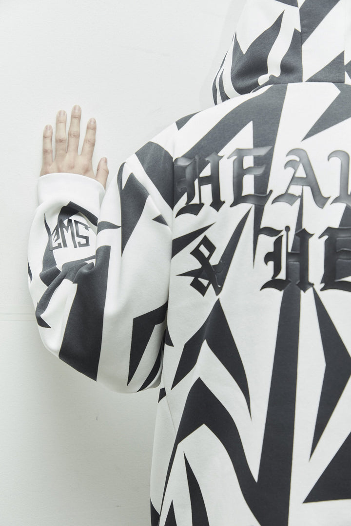 HI NECK HOODIE, WHITE&BLACK