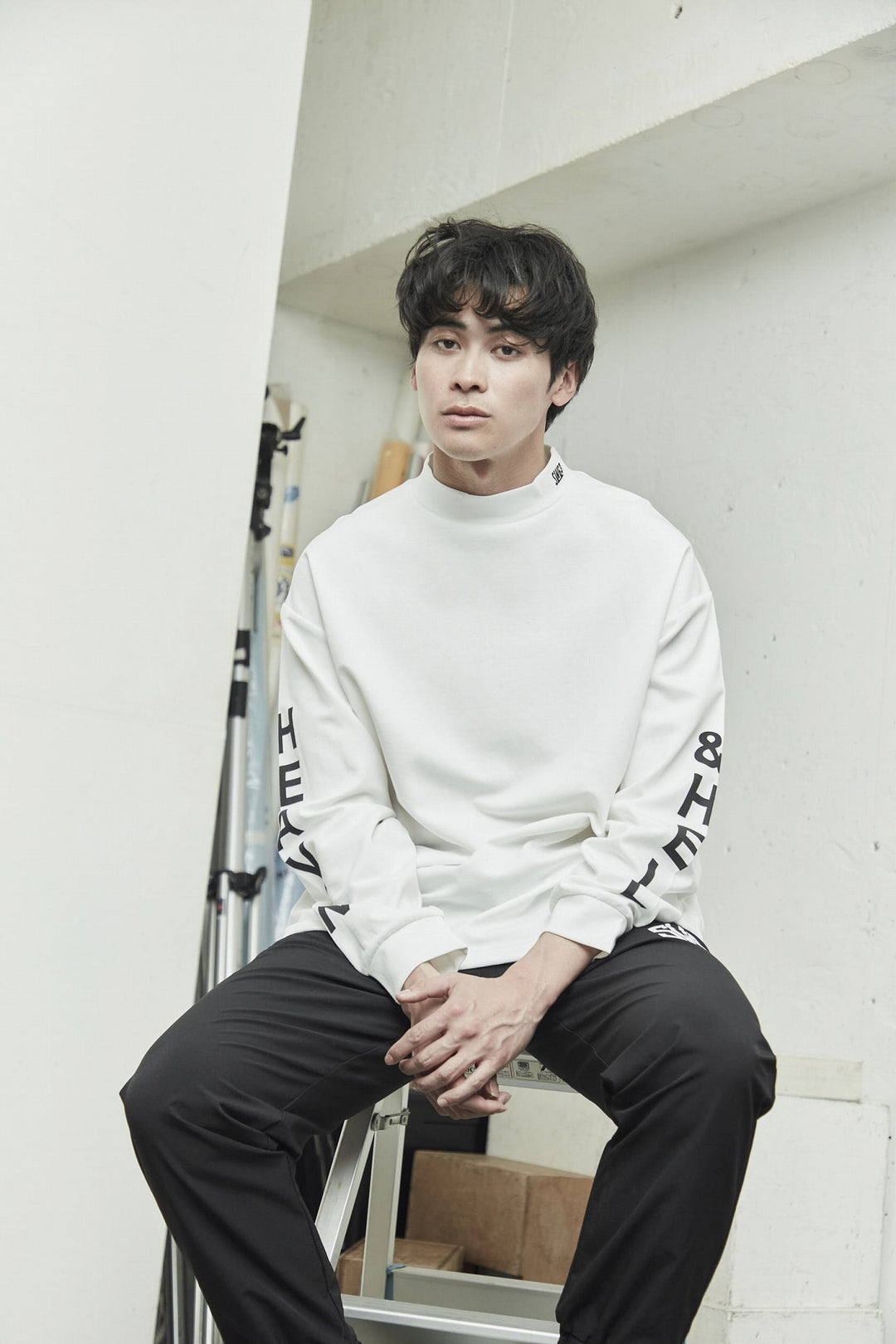 H&H MOCKNECK L/TEE, WHITE