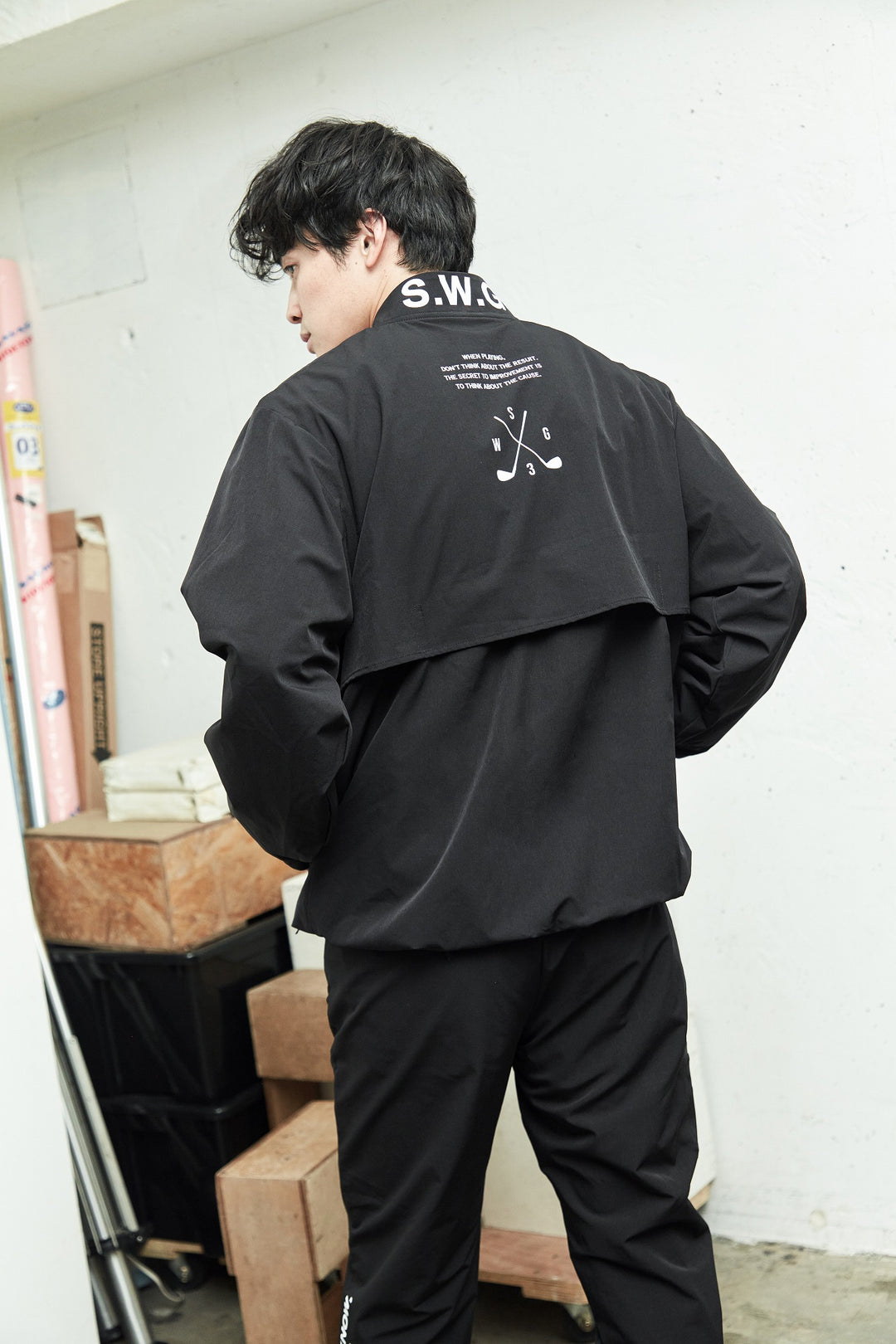 STRETCH NYLON JK, BLACK