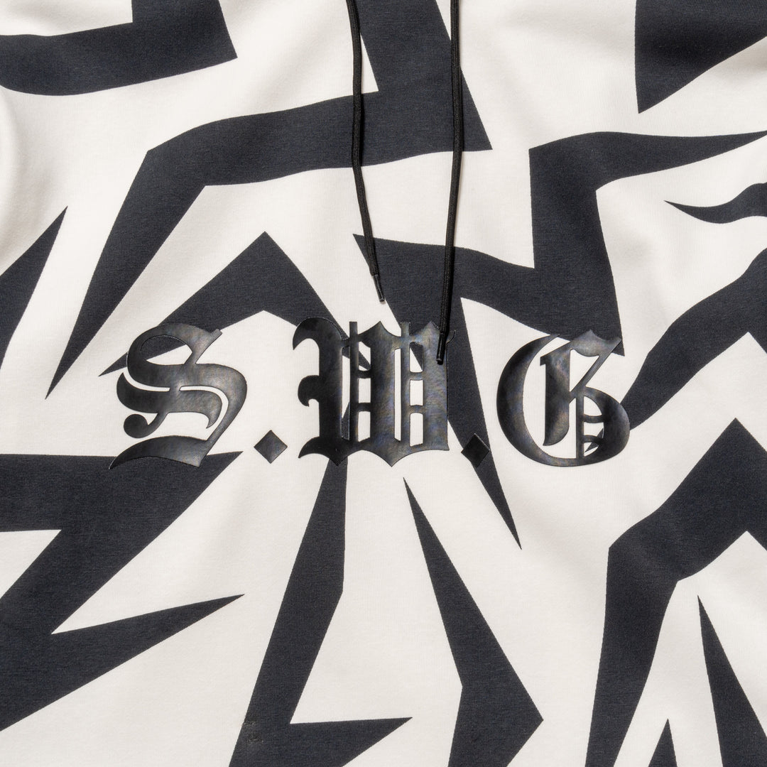 HI NECK HOODIE, WHITE&BLACK