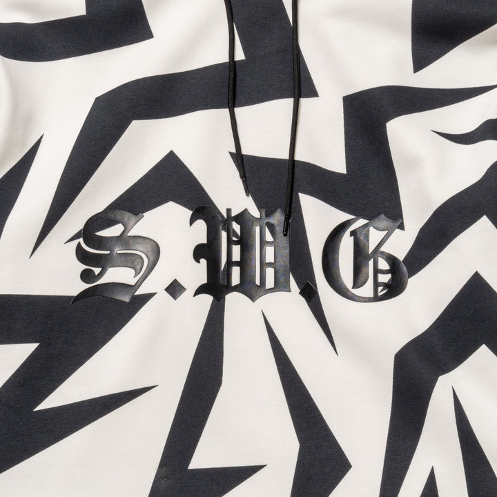 HI NECK HOODIE, WHITE&BLACK