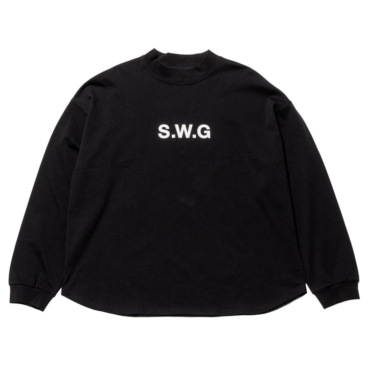 HI NECK LONG TEE, BLACK