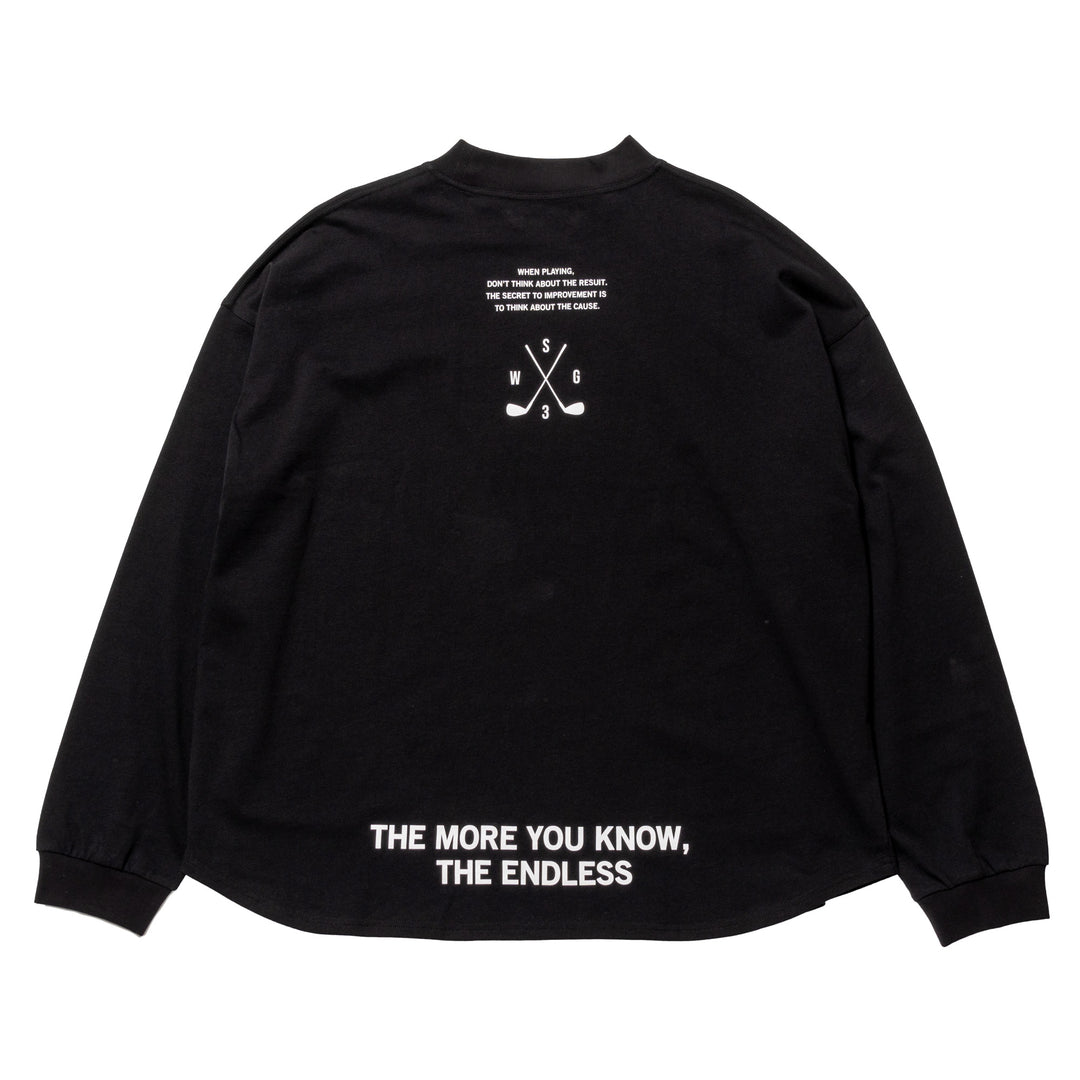 HI NECK LONG TEE, BLACK