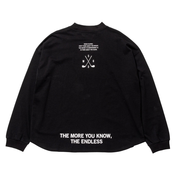 HI NECK LONG TEE, BLACK