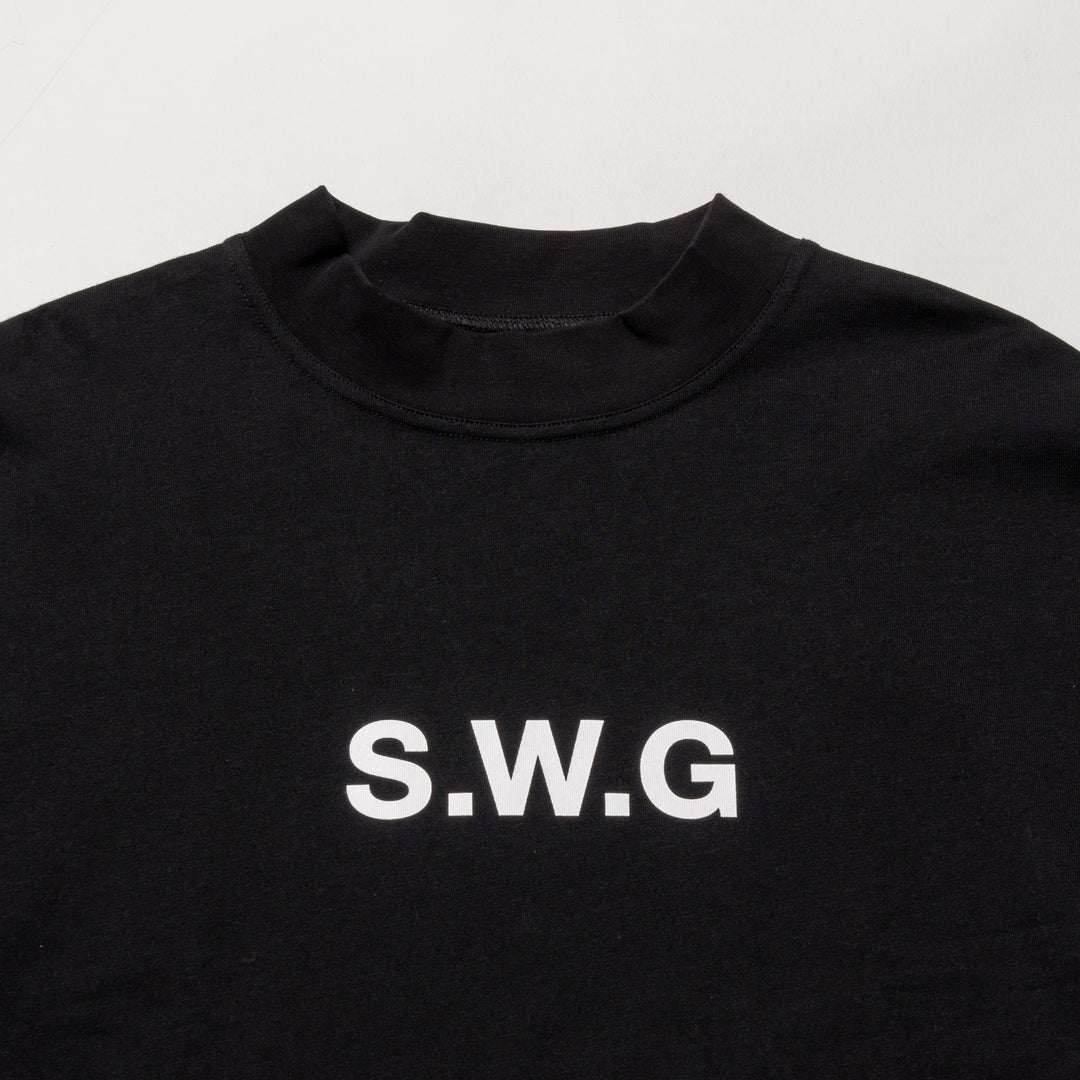 HI NECK LONG TEE, BLACK