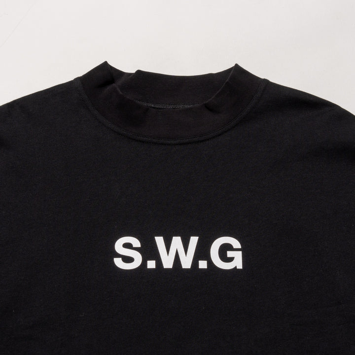 HI NECK LONG TEE, BLACK