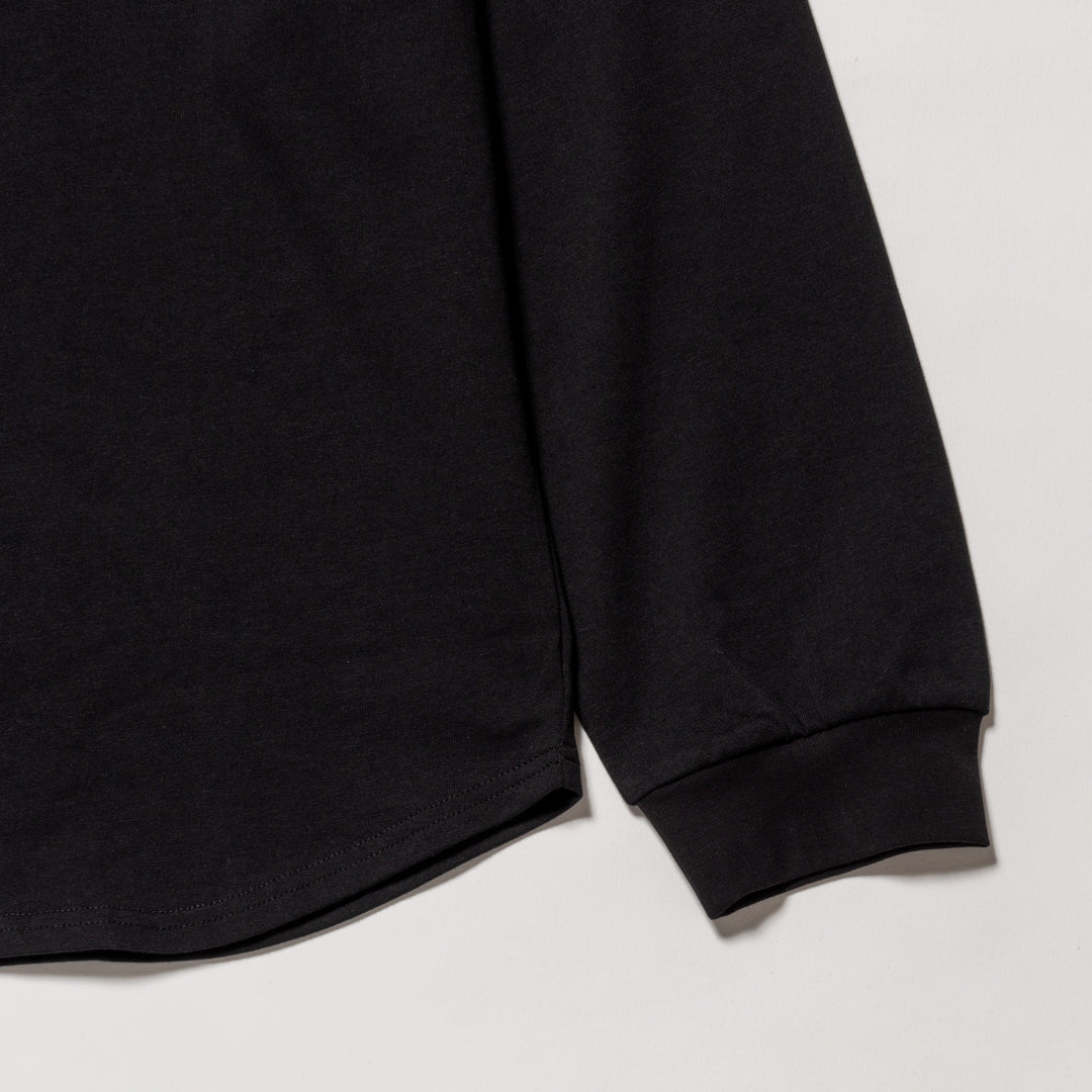HI NECK LONG TEE, BLACK