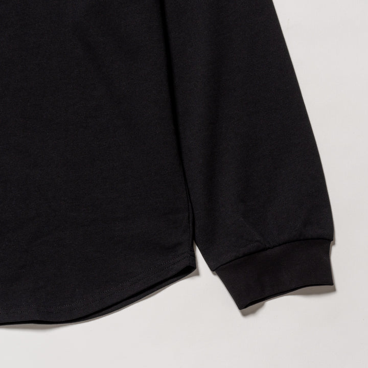 HI NECK LONG TEE, BLACK