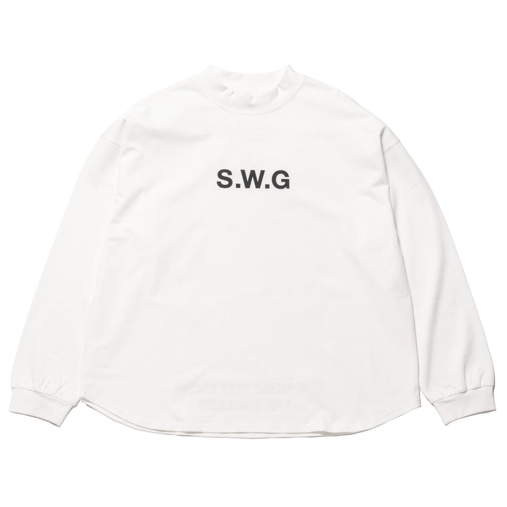 HI NECK LONG TEE, WHITE