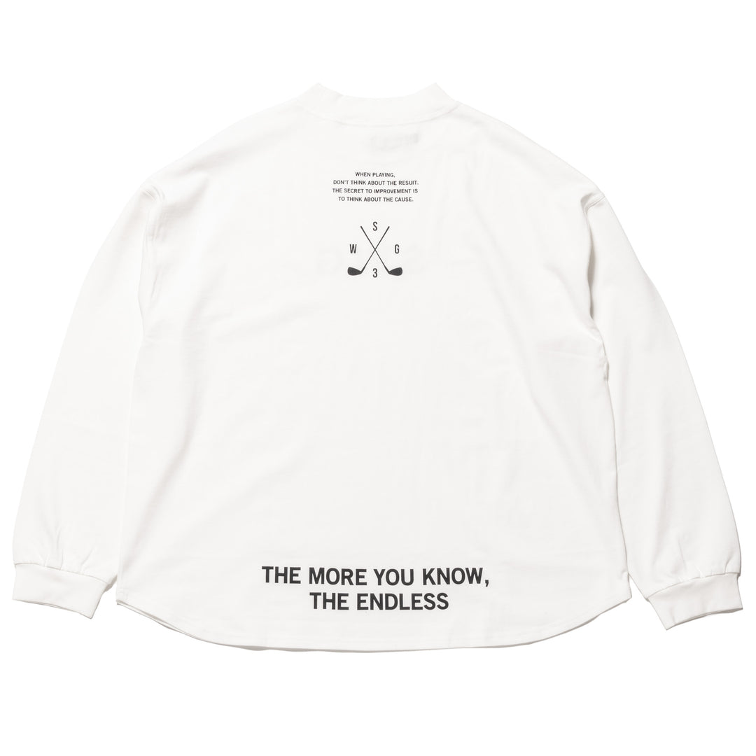 HI NECK LONG TEE, WHITE