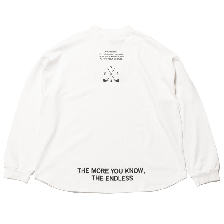 HI NECK LONG TEE, WHITE