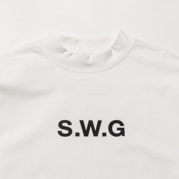 HI NECK LONG TEE, WHITE