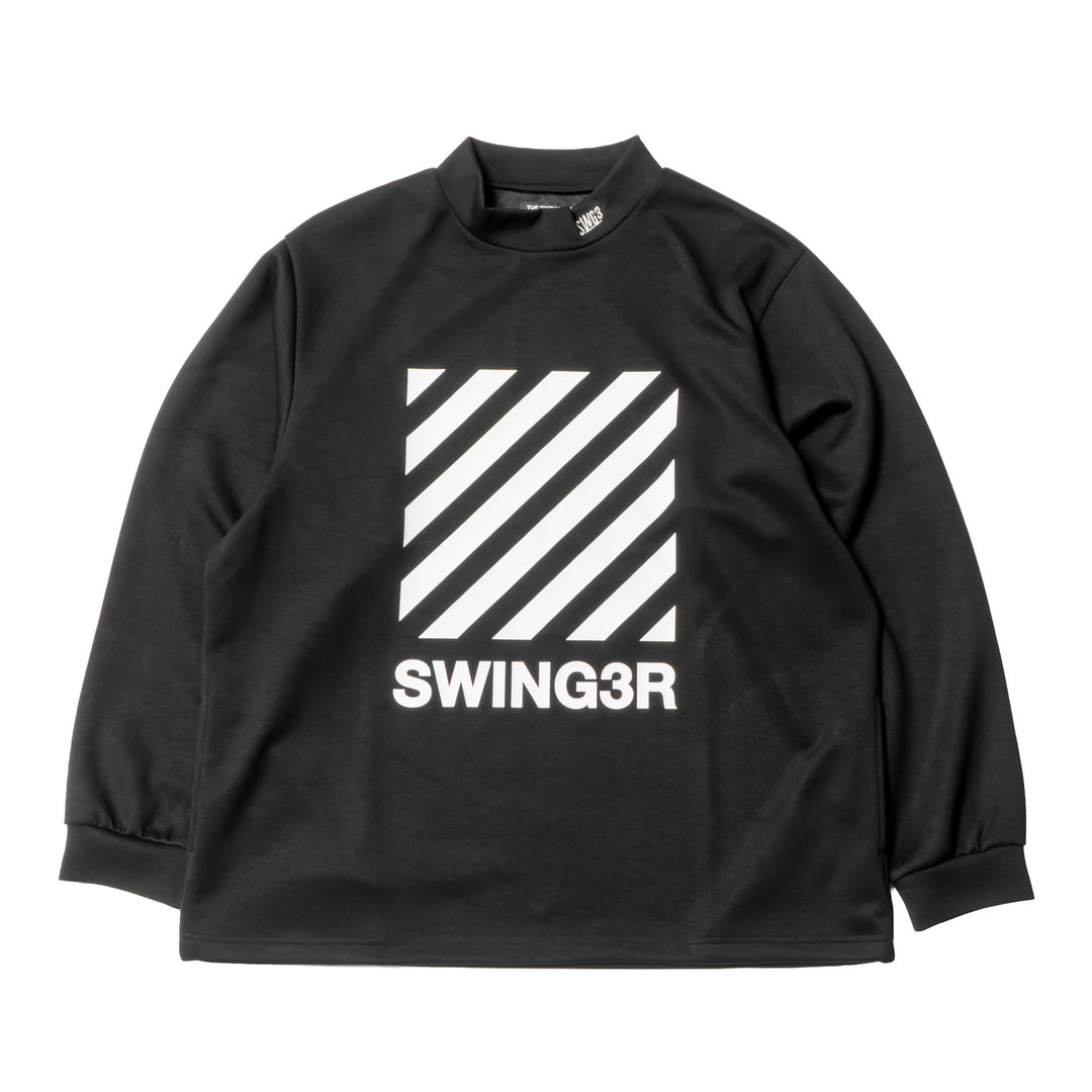 DIAGONAL LINE MOCK NECK L/TEE, BLACK